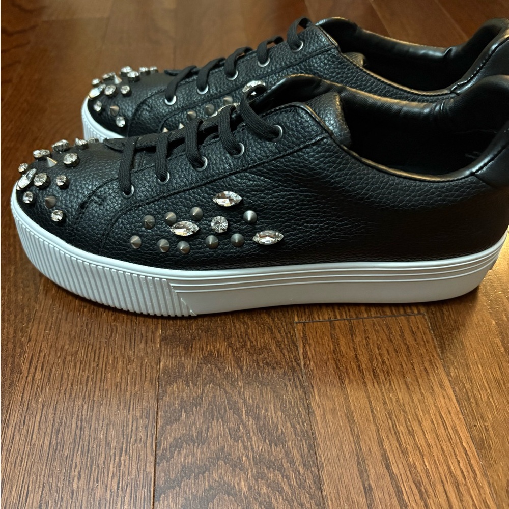 Karl Lagerfeld Black Crystal-Embellished Sneakers